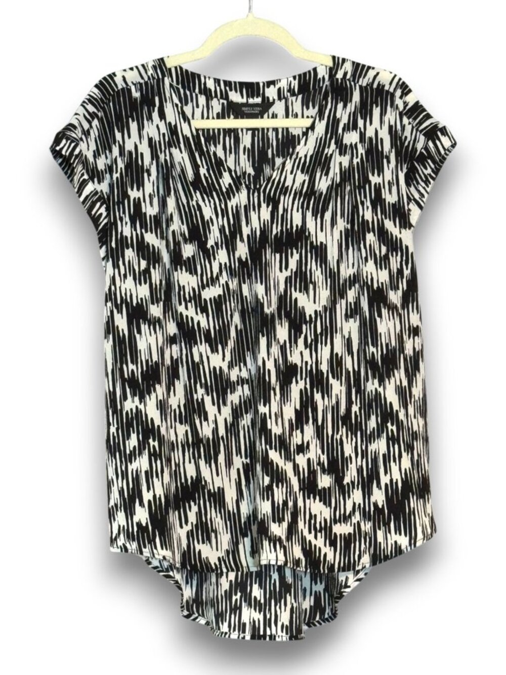 Simply Vera Vera Wang Blouse Womens Large Black White Abstract Print Hi Low Hem